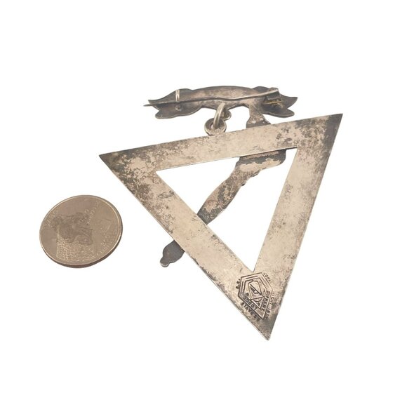 Vintage Silver Masonic Jewel Pin Brooch With Engraved Triangle and Torch  Emblem - Picture 7 of 10